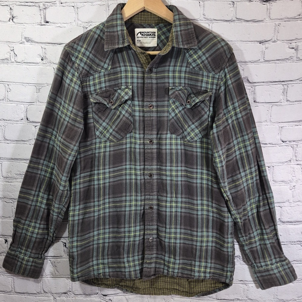 Mountain Khaki Men's Button Down Flannel Plaid Shirt Green Multi Small